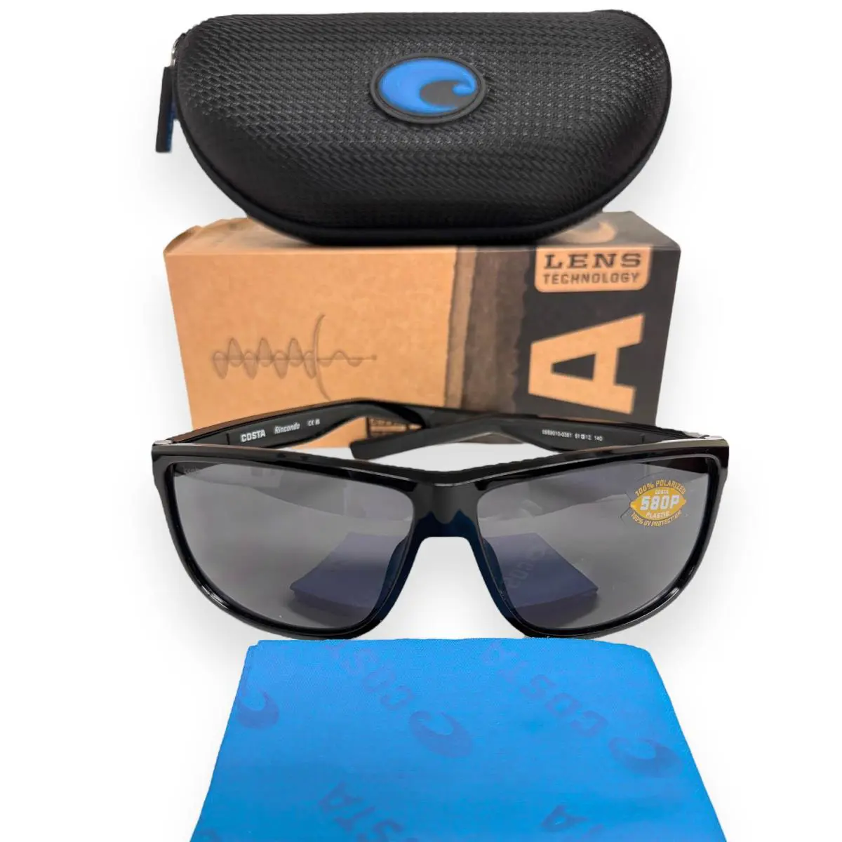 Sunglasses Rincondo Shiny Black Gray Polarized Plastic Lens W/case by Costa Del Mar