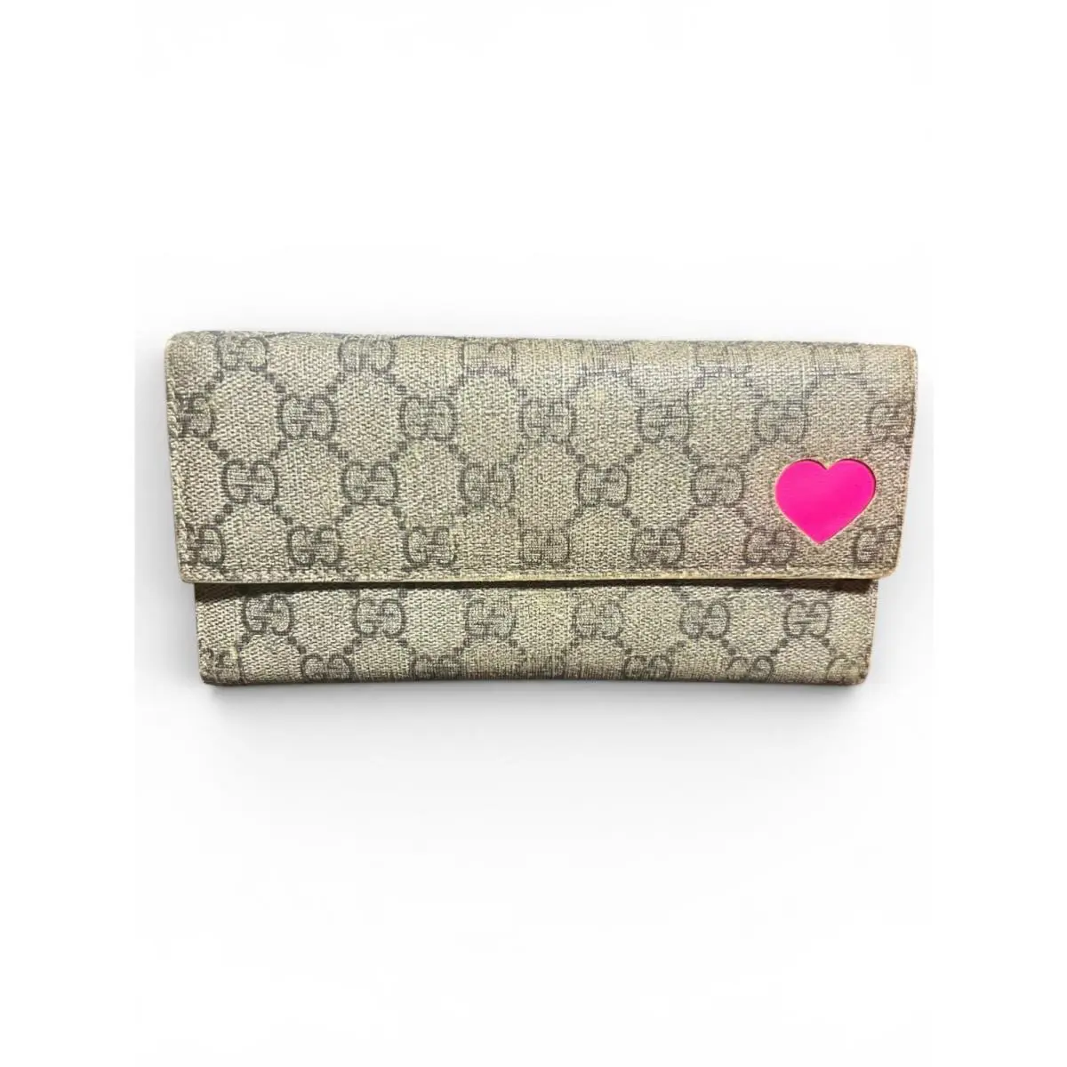 Gucci GG Canvas Monogram Wallet with Heart Accent Chain Strap in OG Box