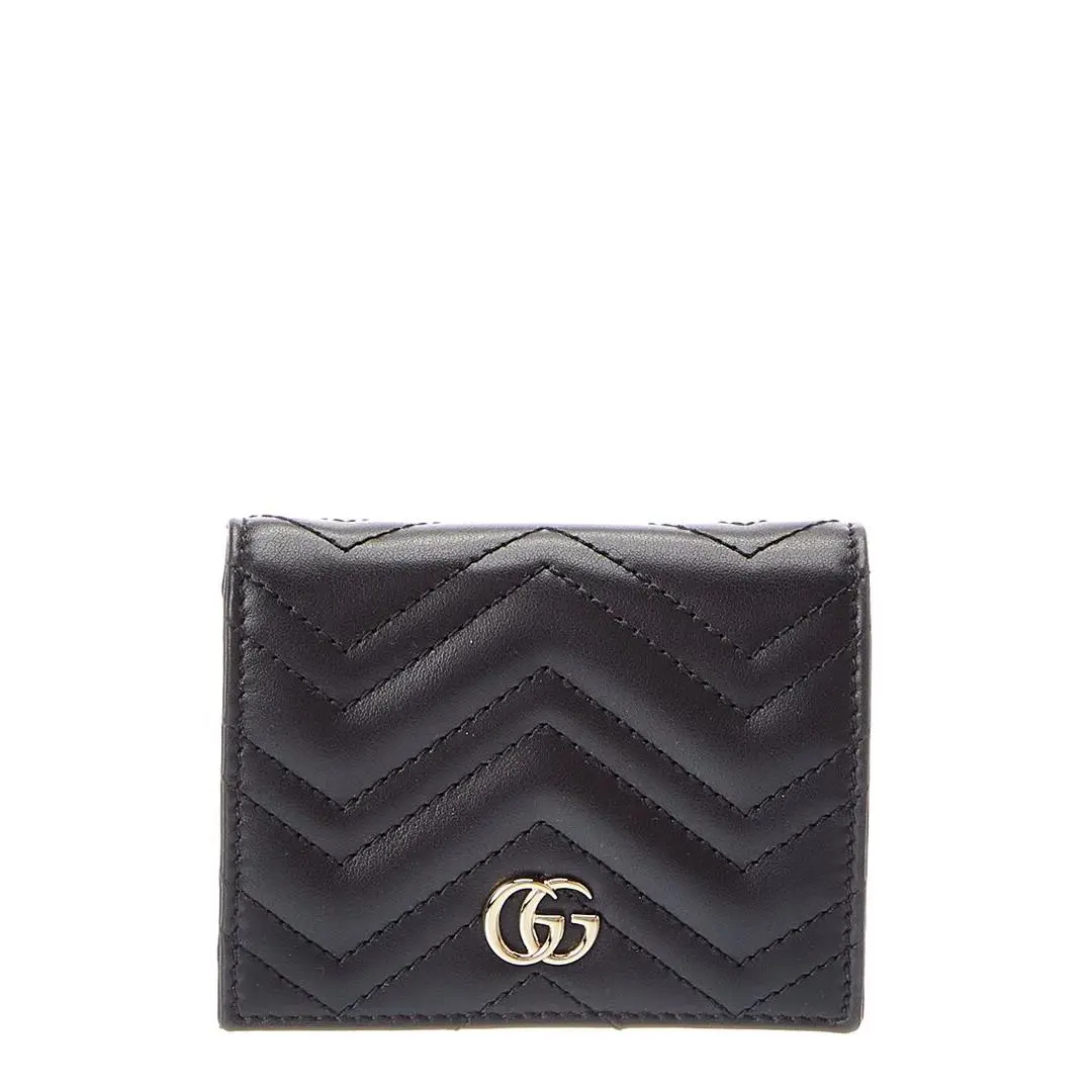 Gg Marmont Leather Card Case Women`s Black by Gucci