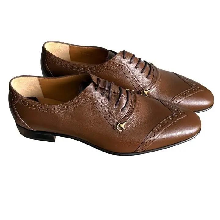 Gucci 745831 Men`s Auroville Goat Brown Sugar Lace-up Loafer Shoe UK 9