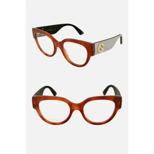 Havana Cat Eye Frame W/ Silver Glitter Arms Eyeglasses Demo Lens by Gucci