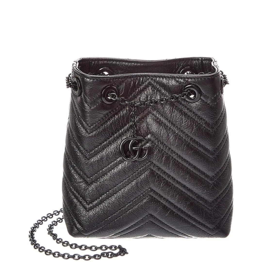 Gucci Gg Marmont Leather Bucket Bag Women`s Black
