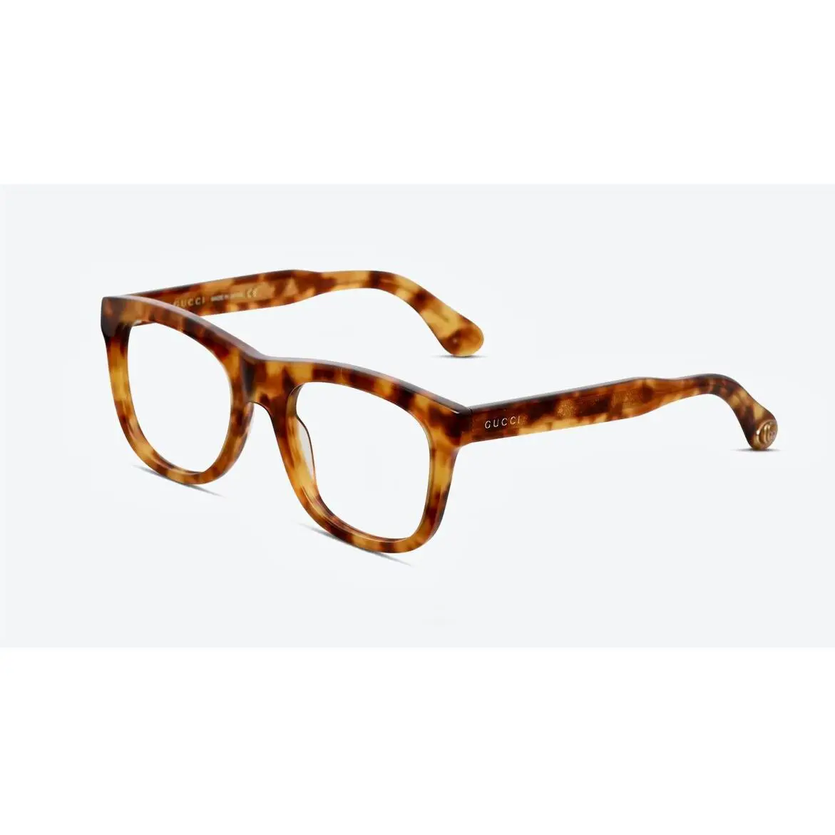 Gucci Square 53mm Havana Transparent Gold Detail Arms Eyeglasses Demo Lens