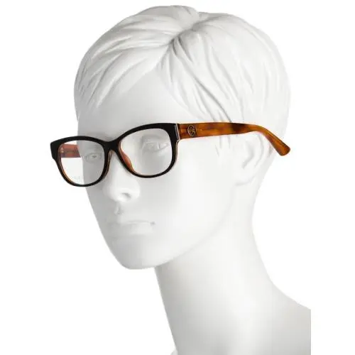 Gucci Black Front with Avana Arms 53MM Soft Cat Eye Eyeglasses Demo Lens