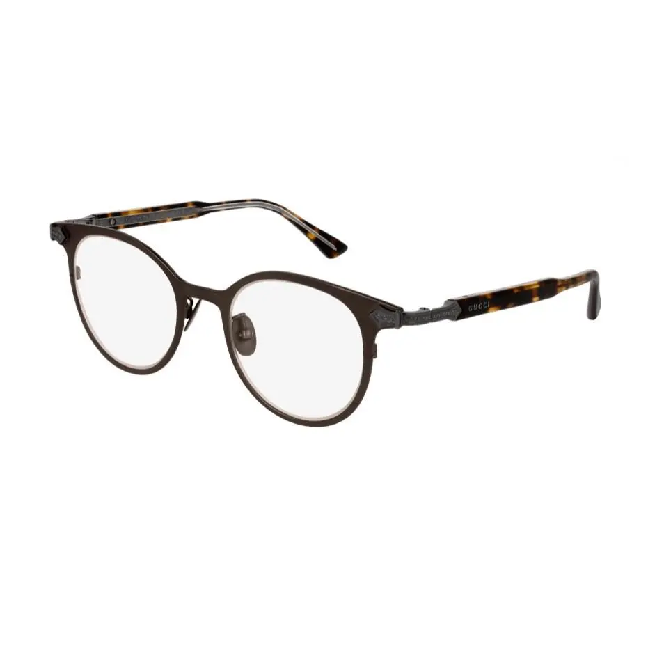 Gucci Titanium 49MM Round Dark Brown Matt Tortoise Arm Demo Lens Eyeglasses