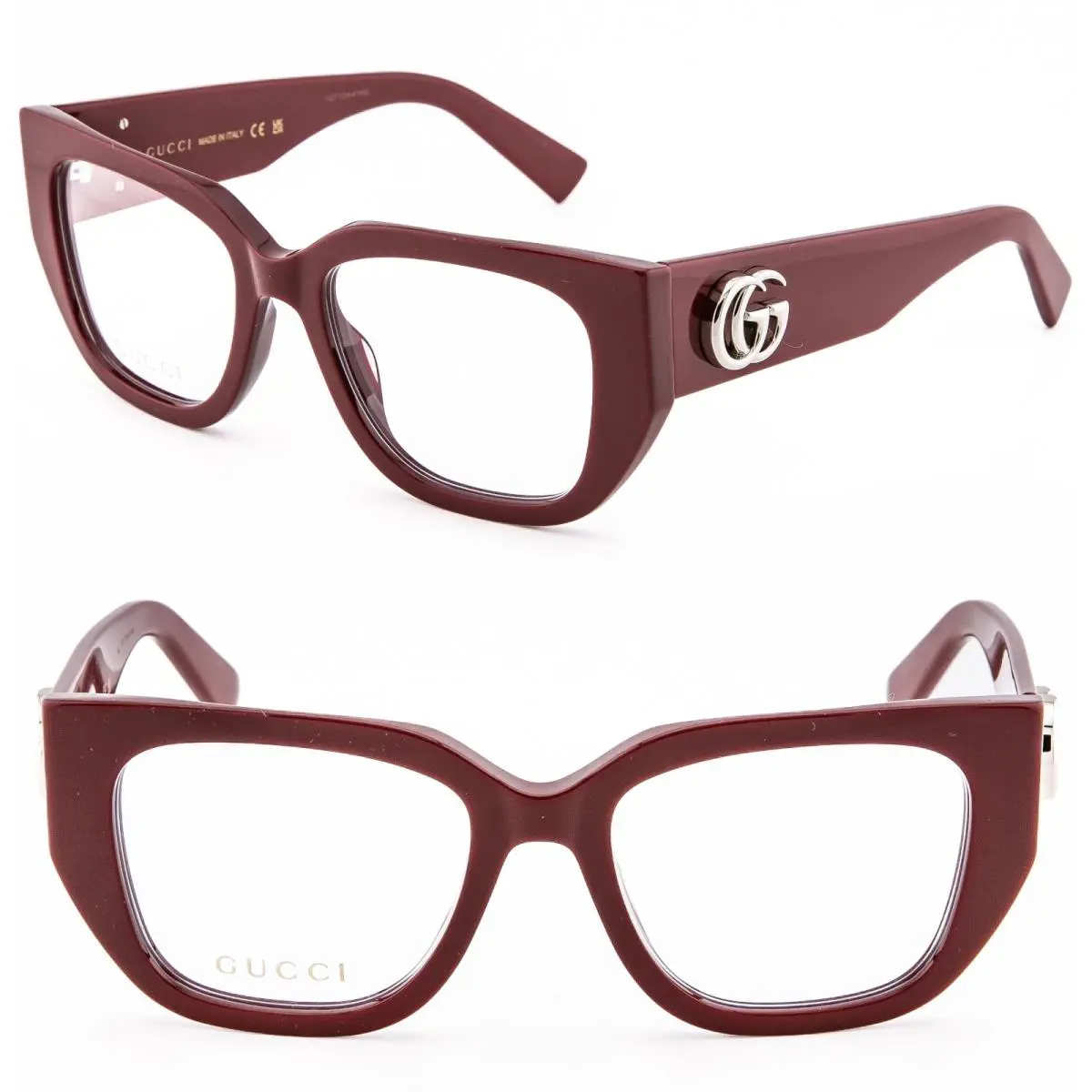 Gucci GG1952O 1952 Burgundy GG Silver Geometric Bold Eyeglass Optical 51mm 003