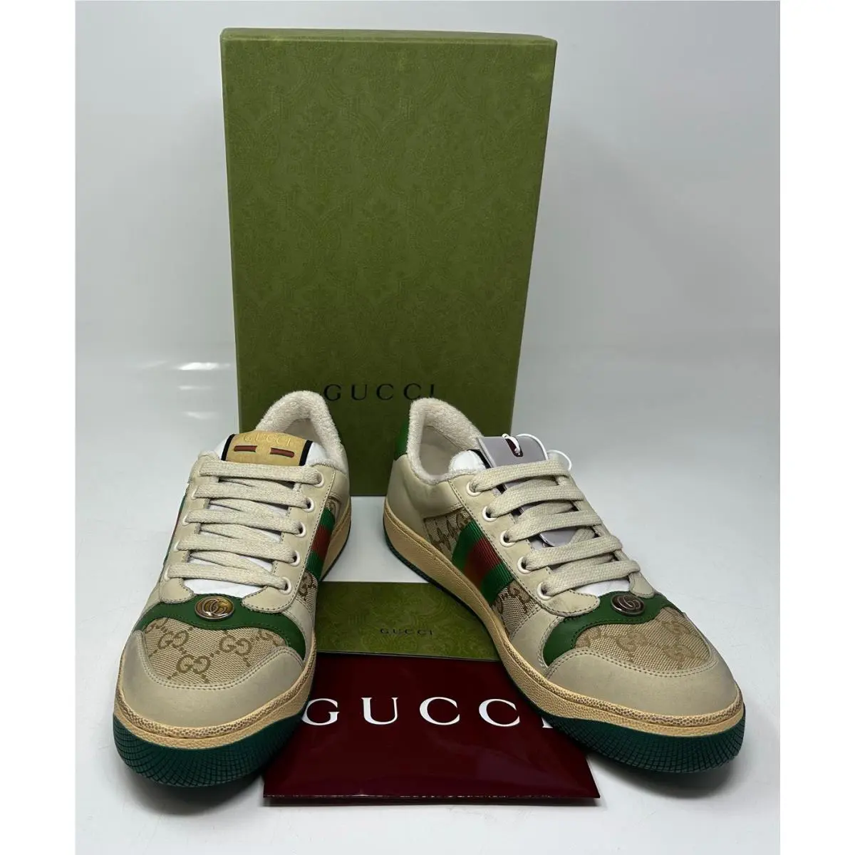 Gucci Screener Sneaker Distressed Leather Size 39 M`s 6-6.5/L`S 8 TO 8.5