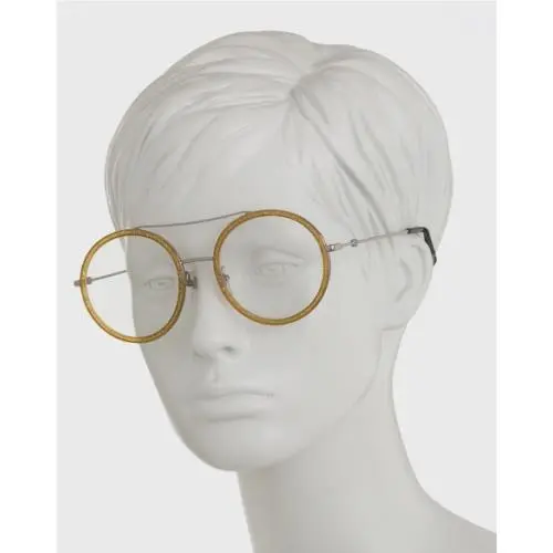 Oversize 56mm Round Gold Glitter Ruthenium Frame Demo Lens Eyeglasses by Gucci