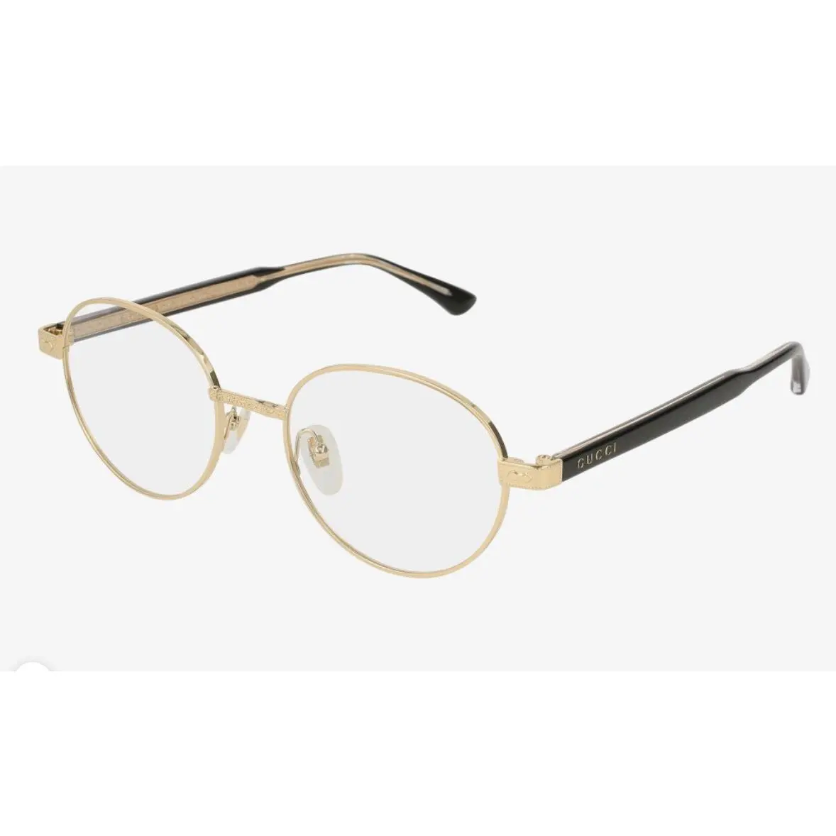 Gucci Optical Round Oval Gold Front W/black Arms Petite Fit Eyeglasses Demo Lens