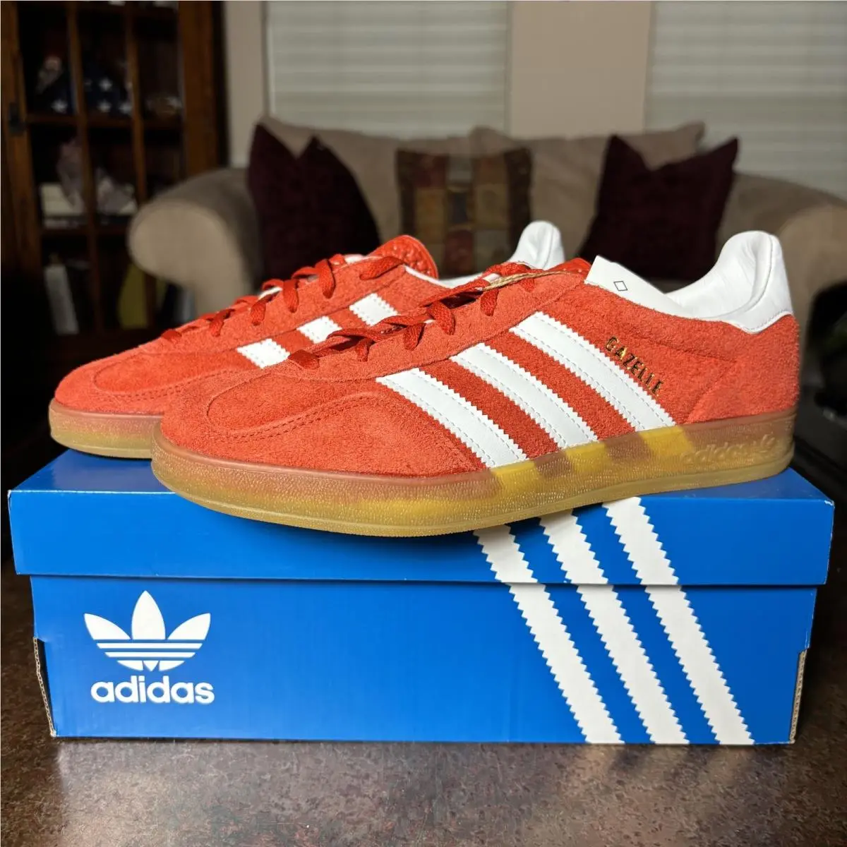 Adidas Gazelle Indoor Orange White Suede Lifestyle Shoes Sneakers Women`s Sizes