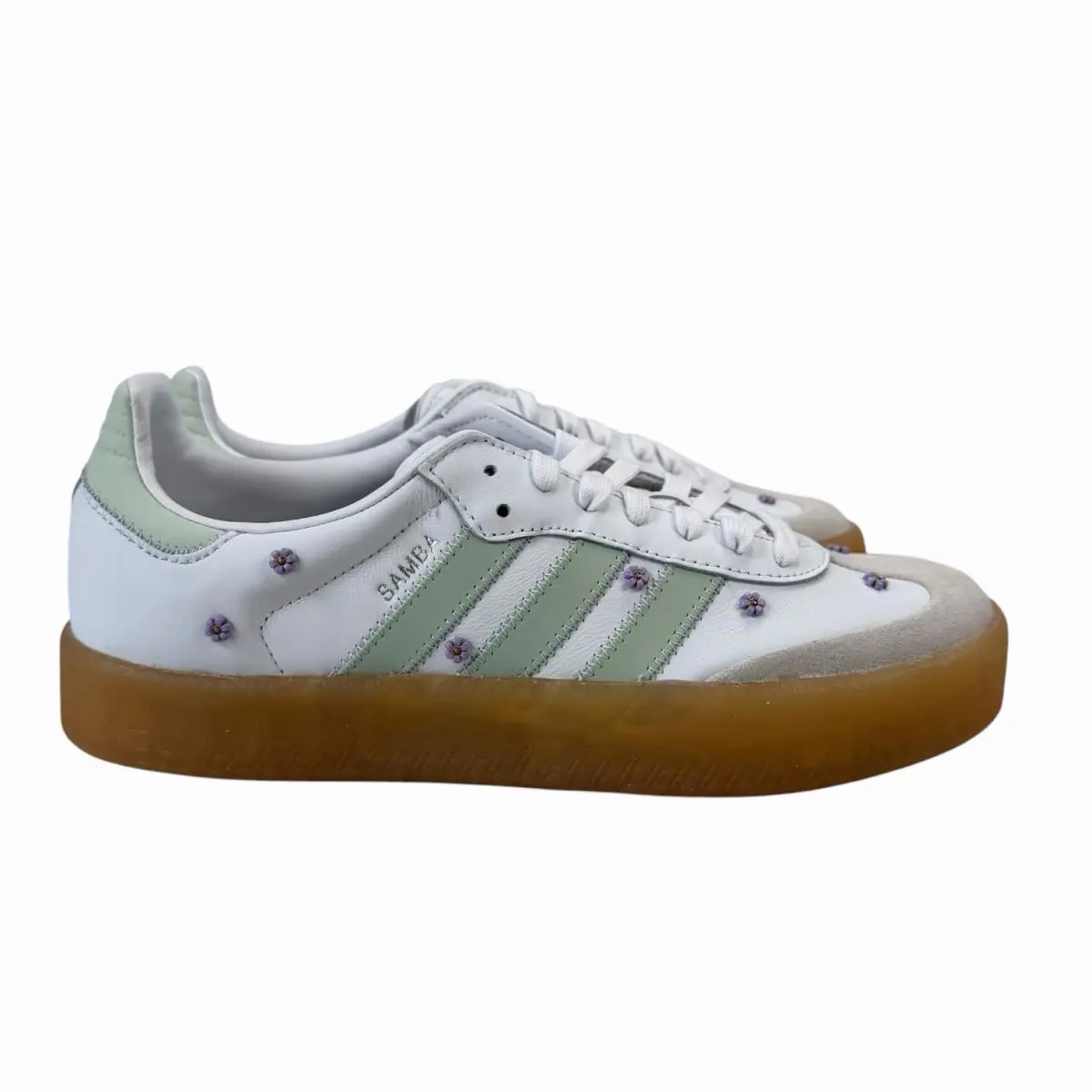 Adidas Originals Sambae Floral White Linen Green Gum Shoes JS3954 Womens Sz 7-10 - White