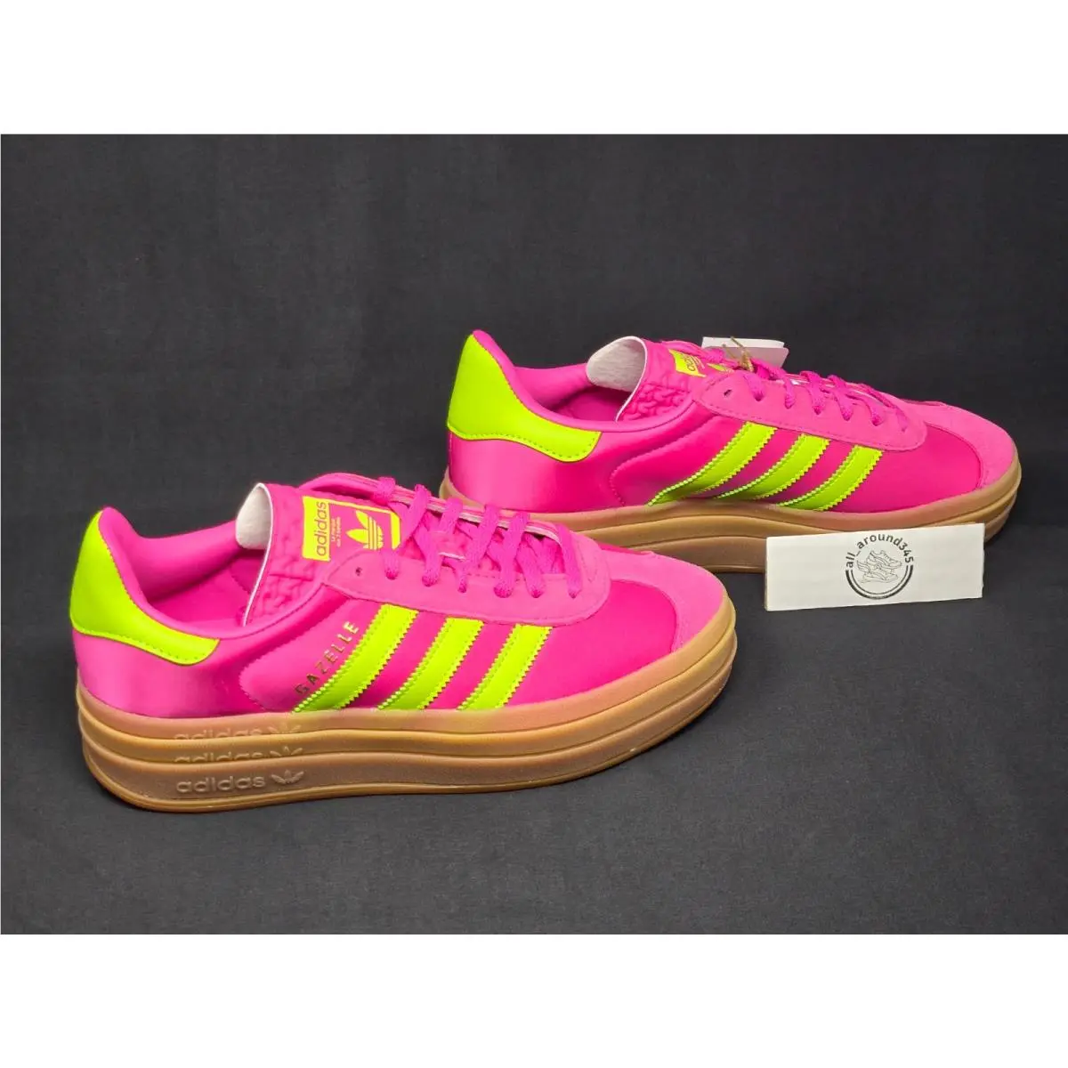 Adidas Gazelle Bold Fuchsia Pink Slime Green Satin Womens Multi Sizes JI2705 Nby