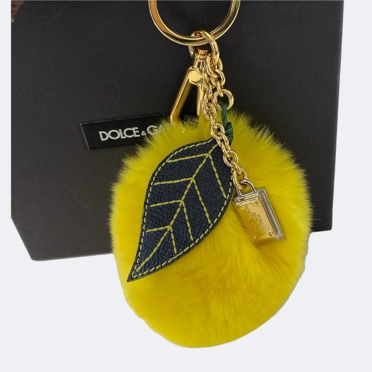 Dolce Gabbana Yellow Lemon Fur + Leather Keychain Bag Charm