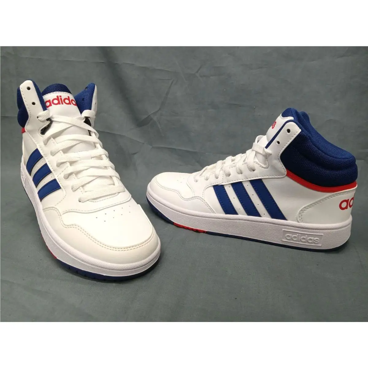 Adidas Hoops Mid 3.0 K Sneakers Leather White Blue Red Boys Size 5