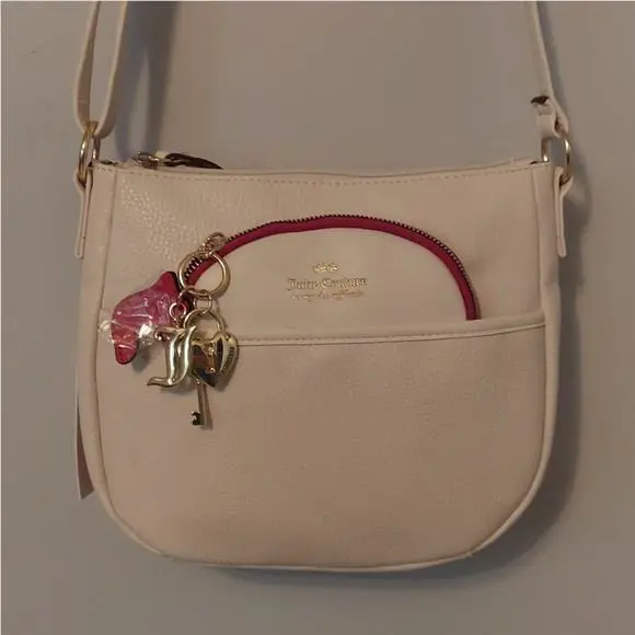 Juicy Couture Charm School Satchel Double Handed White/pink Crossbody