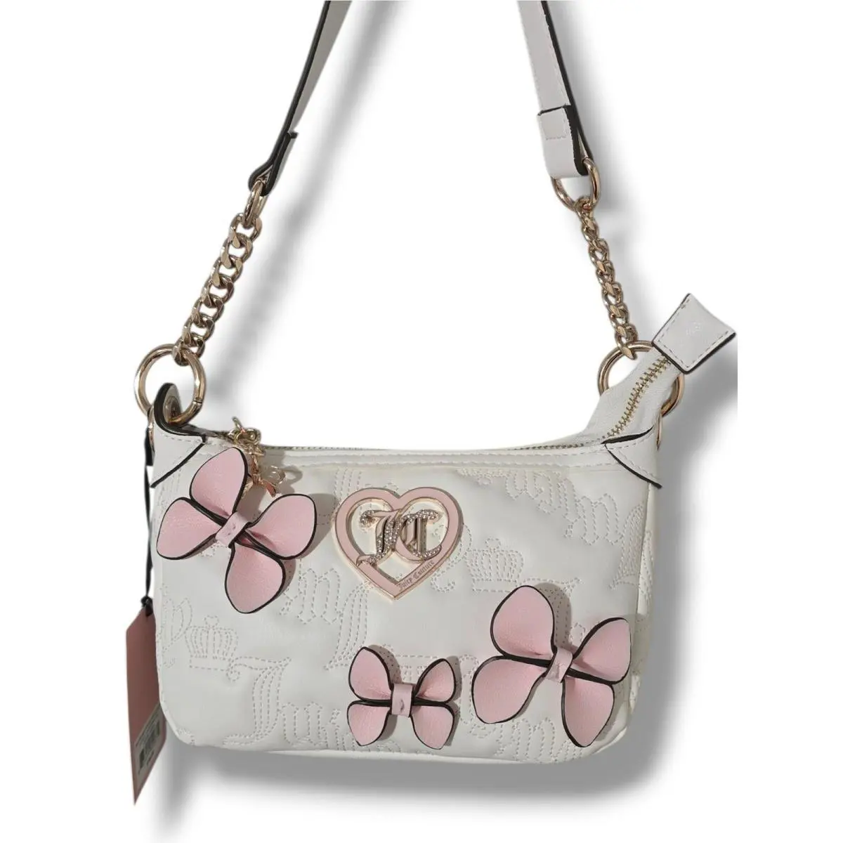 Juicy Couture White Pink Shoulder Small Bag Bow Accents Logo
