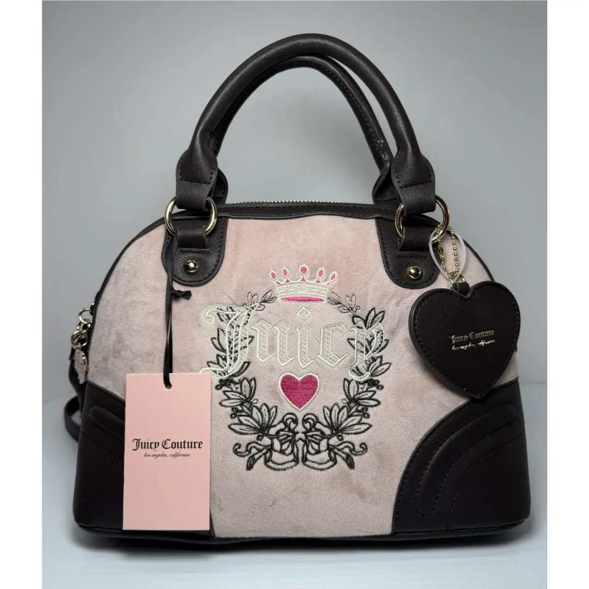 Juicy Couture Heritage Dome Velour Satchel Bag Pink Diamond