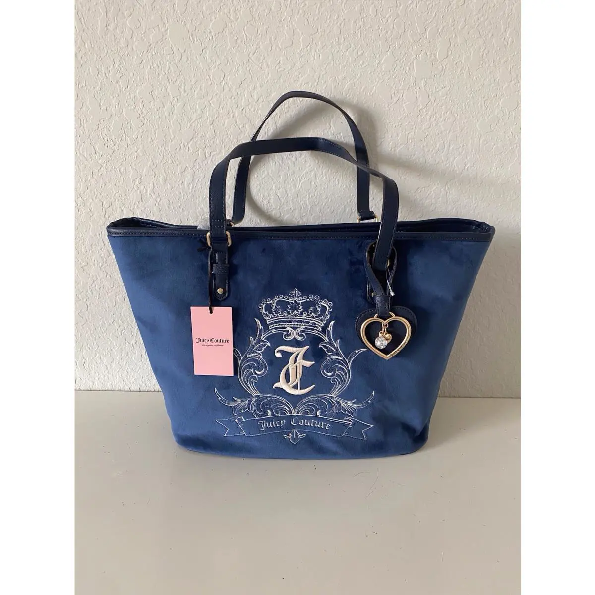 Juicy Couture Need More Juicy Tote In Regal Blue Embroidered W/charm Retro