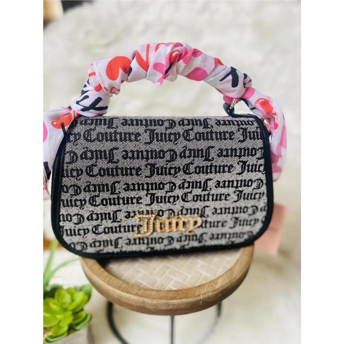Juicy Couture Logo Print Handbag / Crossbody with Scarf Handle
