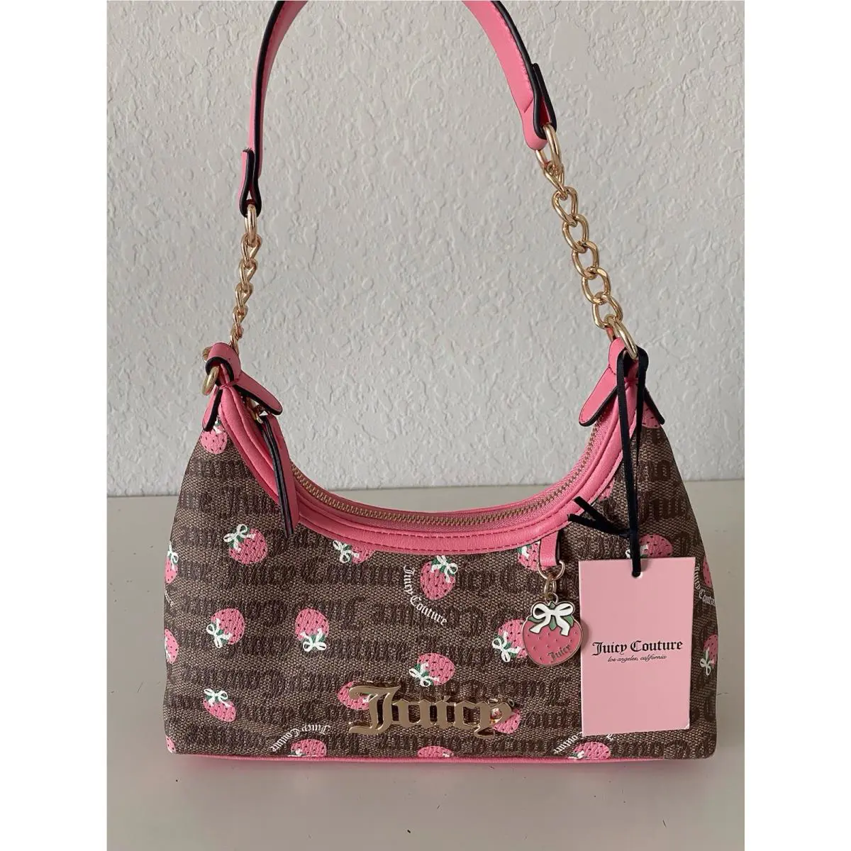 Juicy Couture Berry Sweet Hobo Bag Chestnut Chino W/strawberry Charm