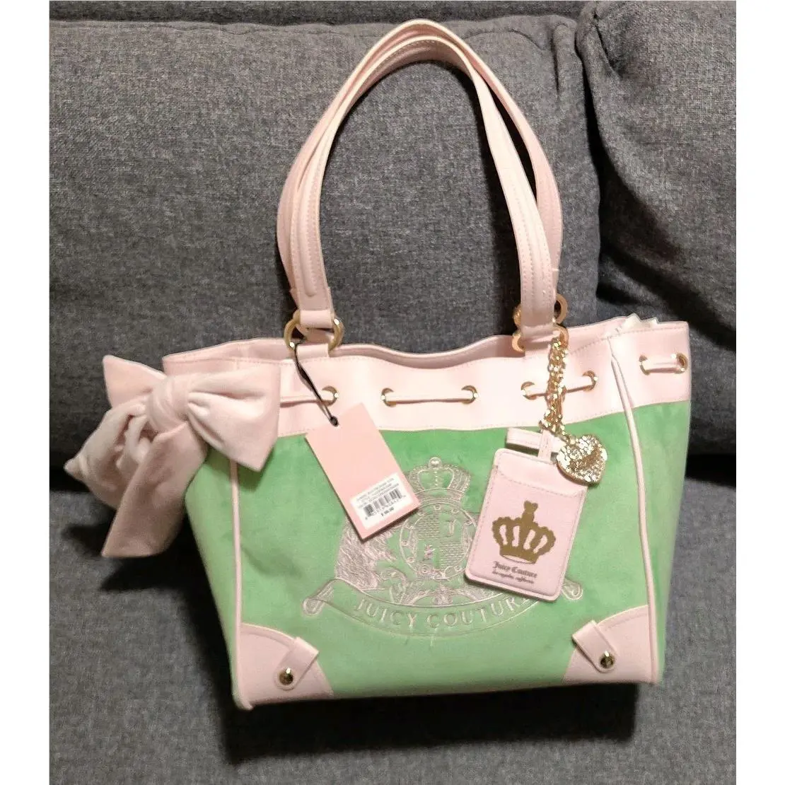 Viral Juicy Couture Classic Scottie Dogs Tote Daydreamer Retro Green Powder Pink