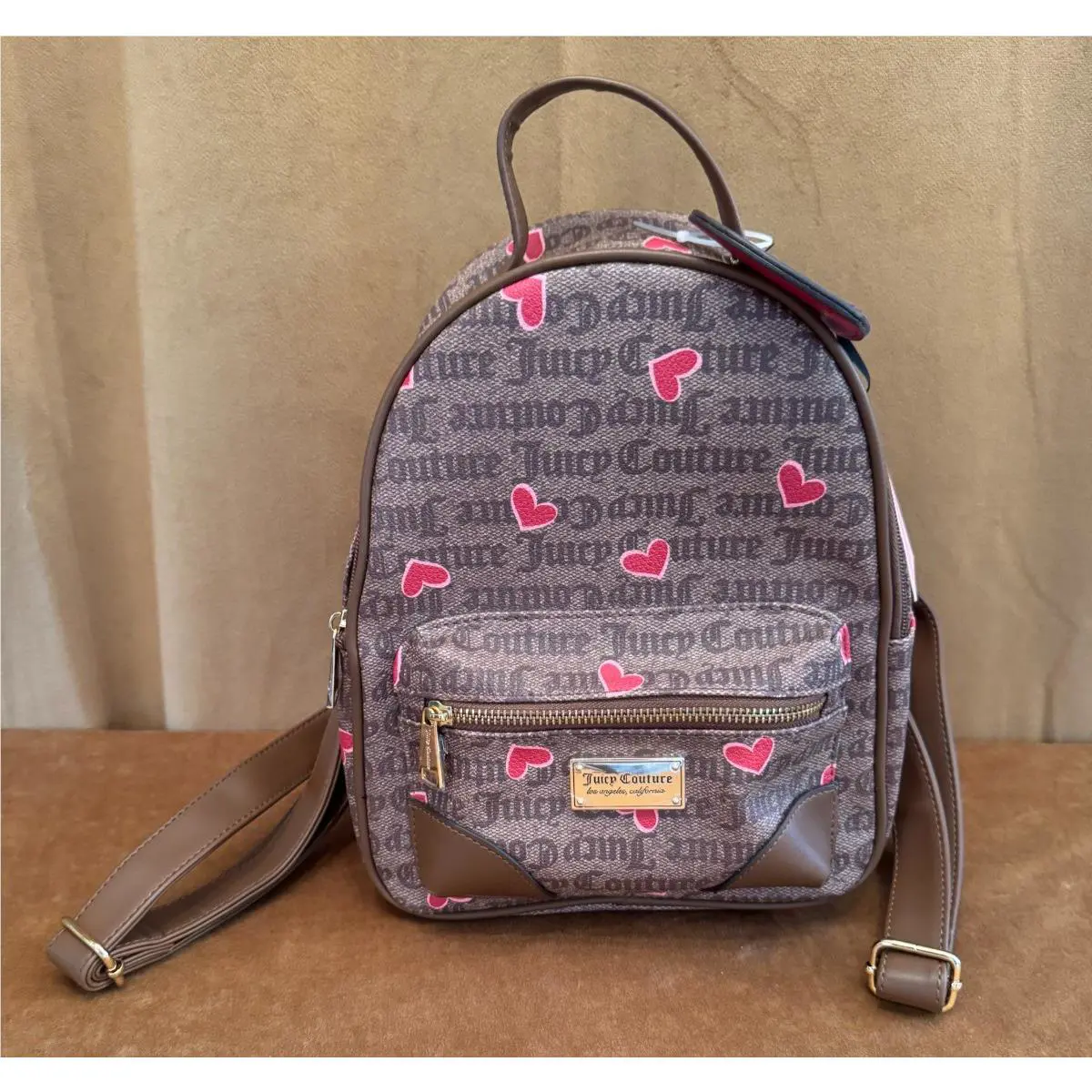 Juicy Couture Valentine’s Day Chestnut Chino Small Backpack Heart Bag Charm