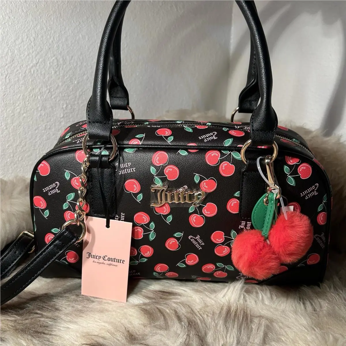 Juicy Couture Cherry Girl Satchel / Crossbody - Black Red - Cherries