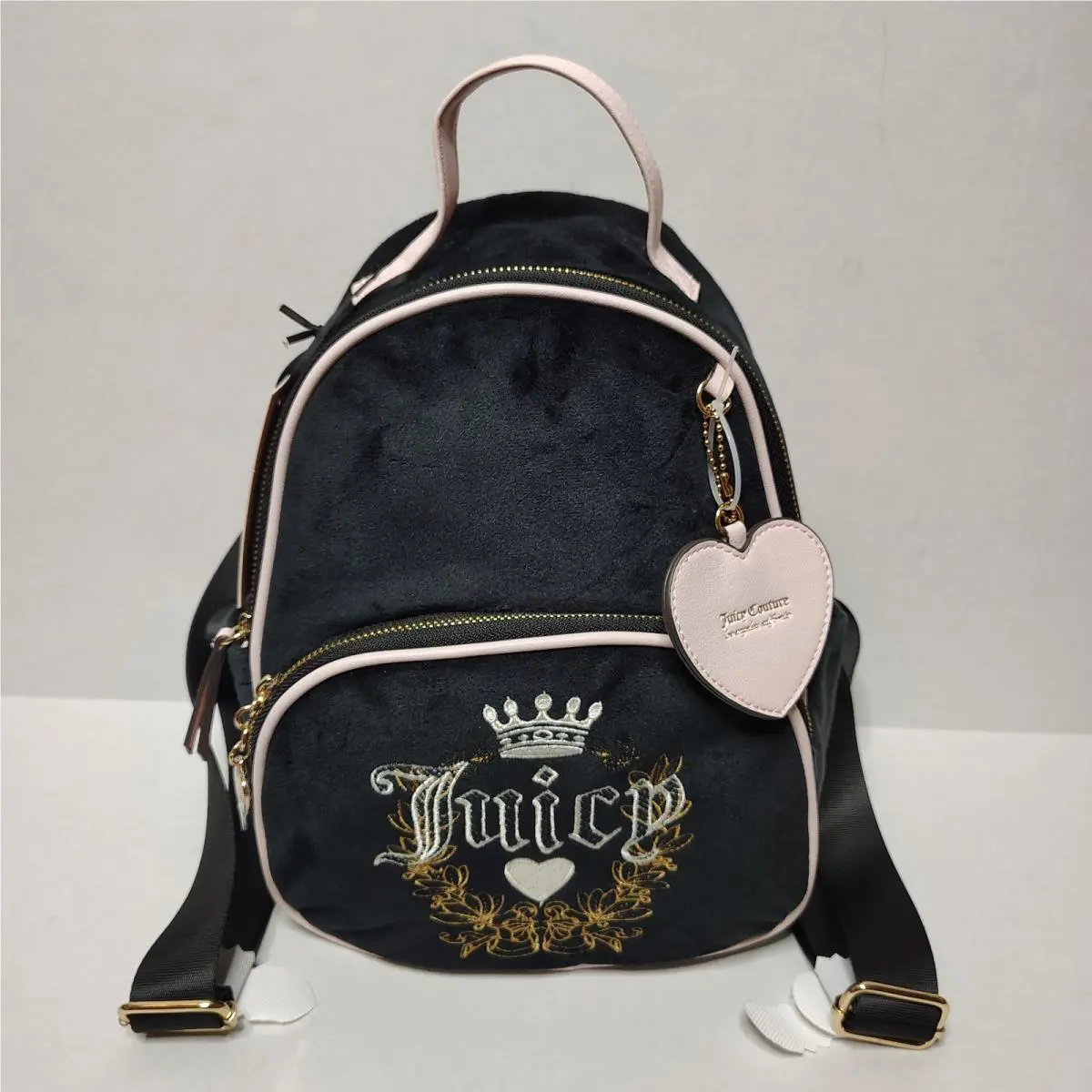 Juicy Couture Black Liquorice Velour Heritage Embroidered Mini Backpack