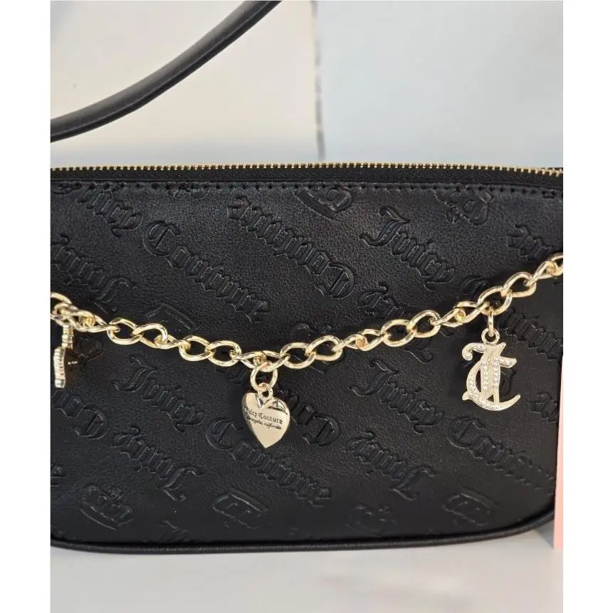 Juicy Couture Black Shoulder Handbag For Women – Embossed Charm Chain Bag