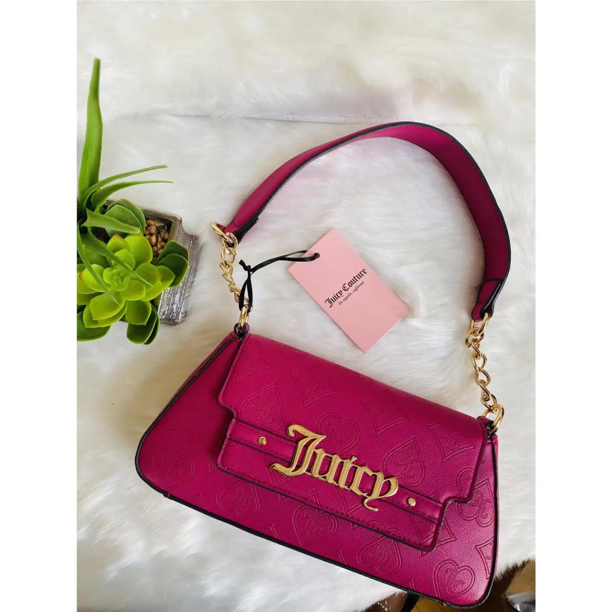 Juicy Couture Pink Shoulder Bag with Gold Chain Accent