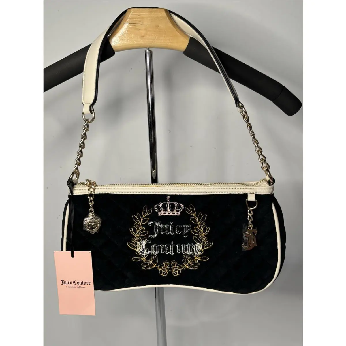 Juicy Couture Royal Moment Shoulder Bag In Liquorice Black Velour Crystals