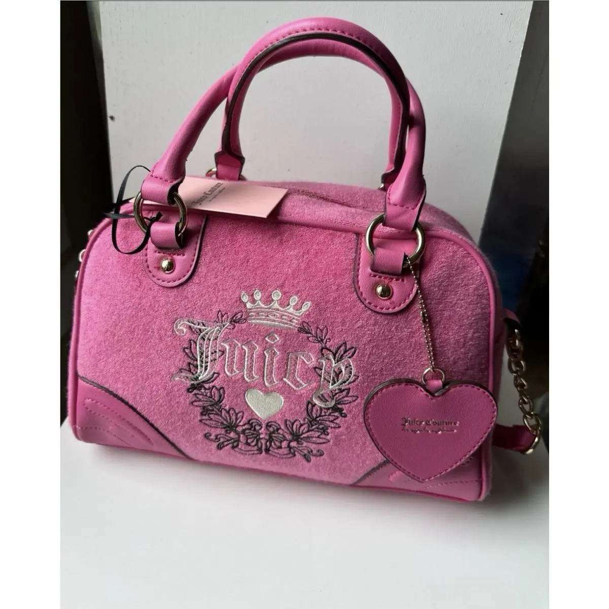 Juicy Couture Hot Pink Free Love Heritage Bowler Crossbody Bag