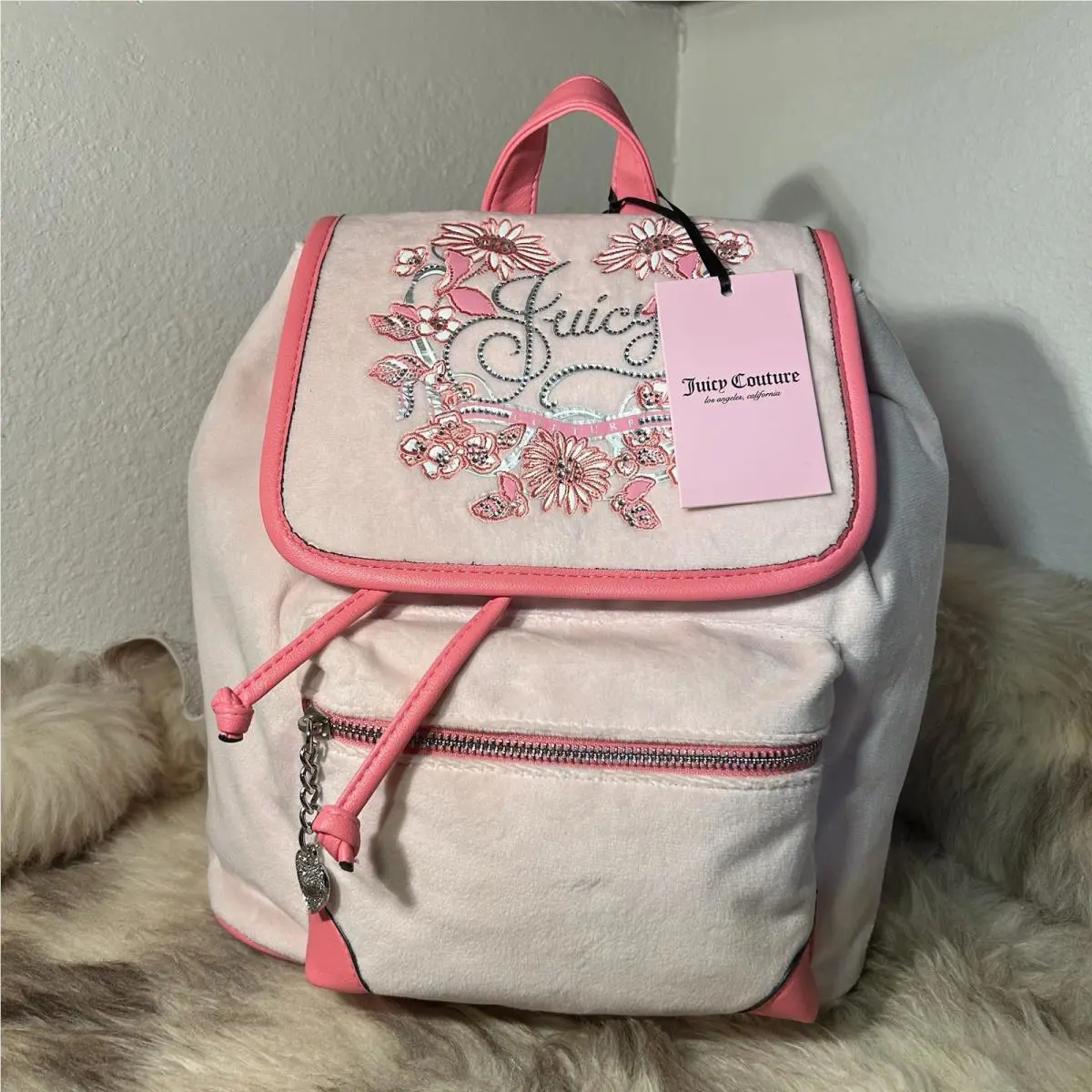 Juicy Couture Juicy In Bloom Velour Backpack - Powder Blush