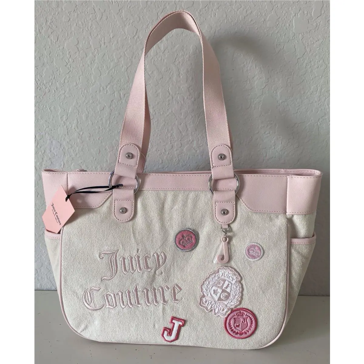 Juicy Couture Juicy Girls Rule Large Tote Bag Pink Vanilla Crystal W/ J Charm