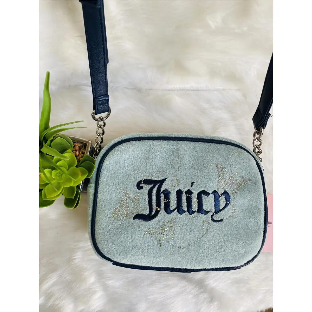 Juicy Couture Light Blue Crossbody Handbag with Chain Strap