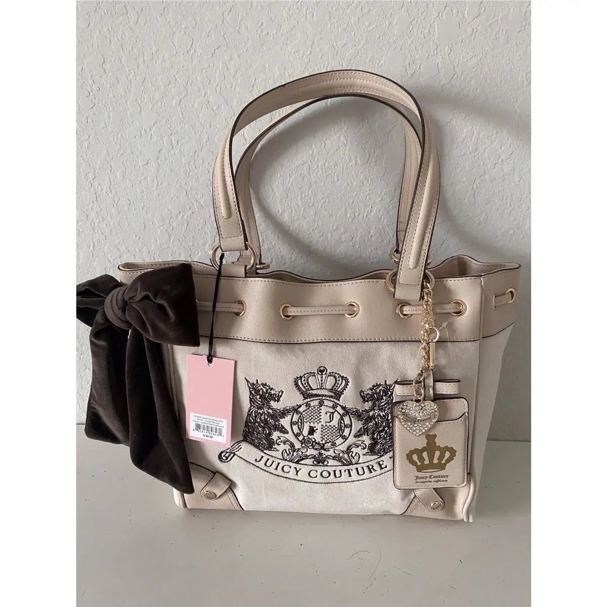 Juicy Couture Classic Scottie Dogs Tote Daydreamer Sandstone Chocolate W/charm