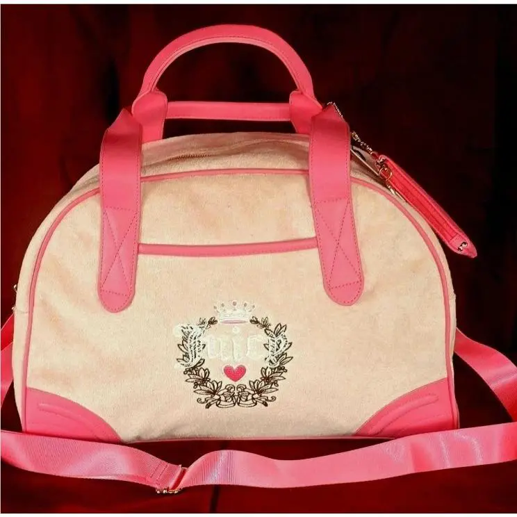 Vtg Y2K Juicy Couture Pink Terry Cloth Duffle Bag with Matching Pouch/charm