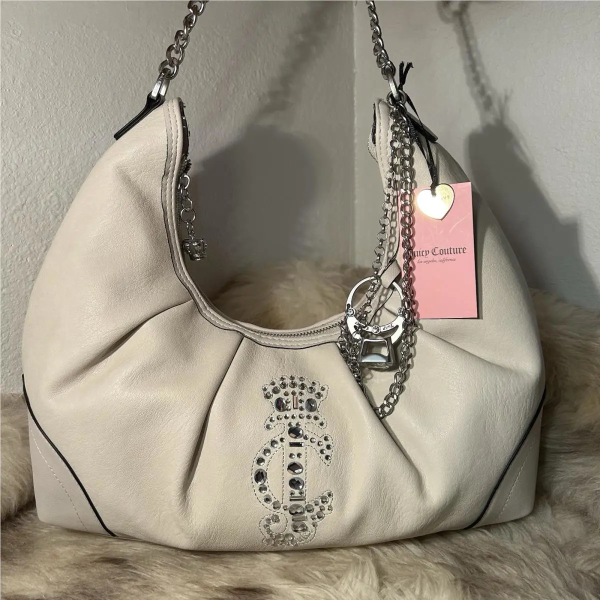 Juicy Couture Crown Hobo Shoulder Bag - Crystal Off White