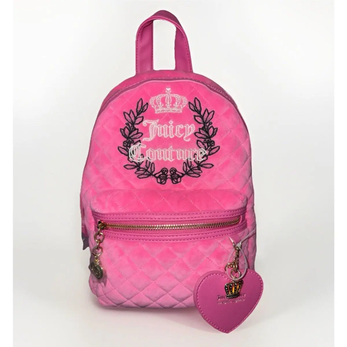 Juicy Couture Royal Moment Medium Backpack + Heart Crown Keychain Pink Velour