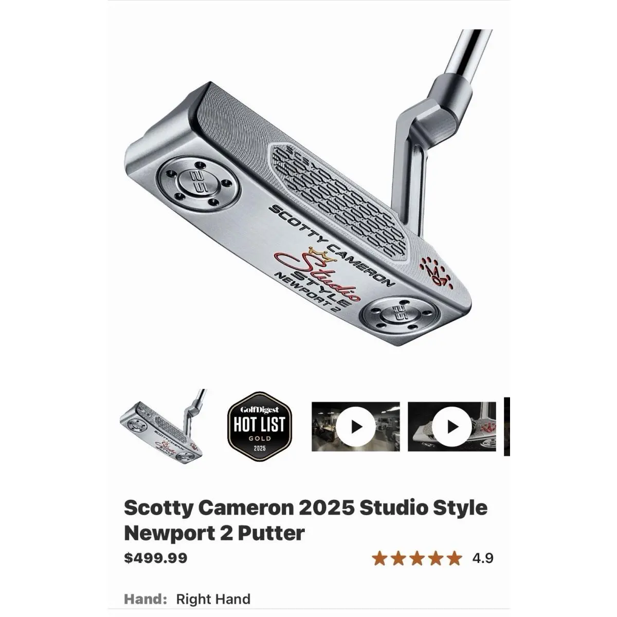 Titleist Scotty Cameron Studio Style Newport 2 Putter 34 Inch Right Handed Engraved