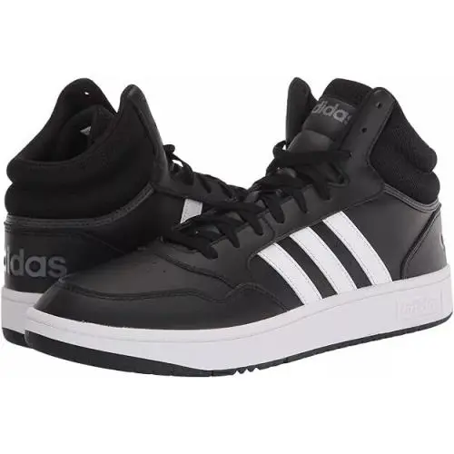 Man Adidas Hoops Mid Lace Up Sneaker Shoe GW3020 Black/white/gray - Black/White/Gray