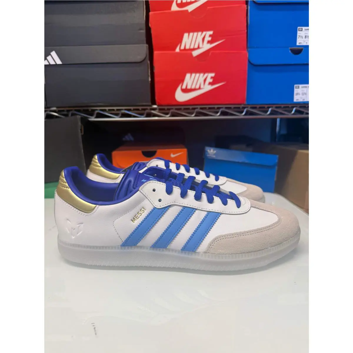 Adidas Men`s Samba Messi Shoes White Blue ID3550