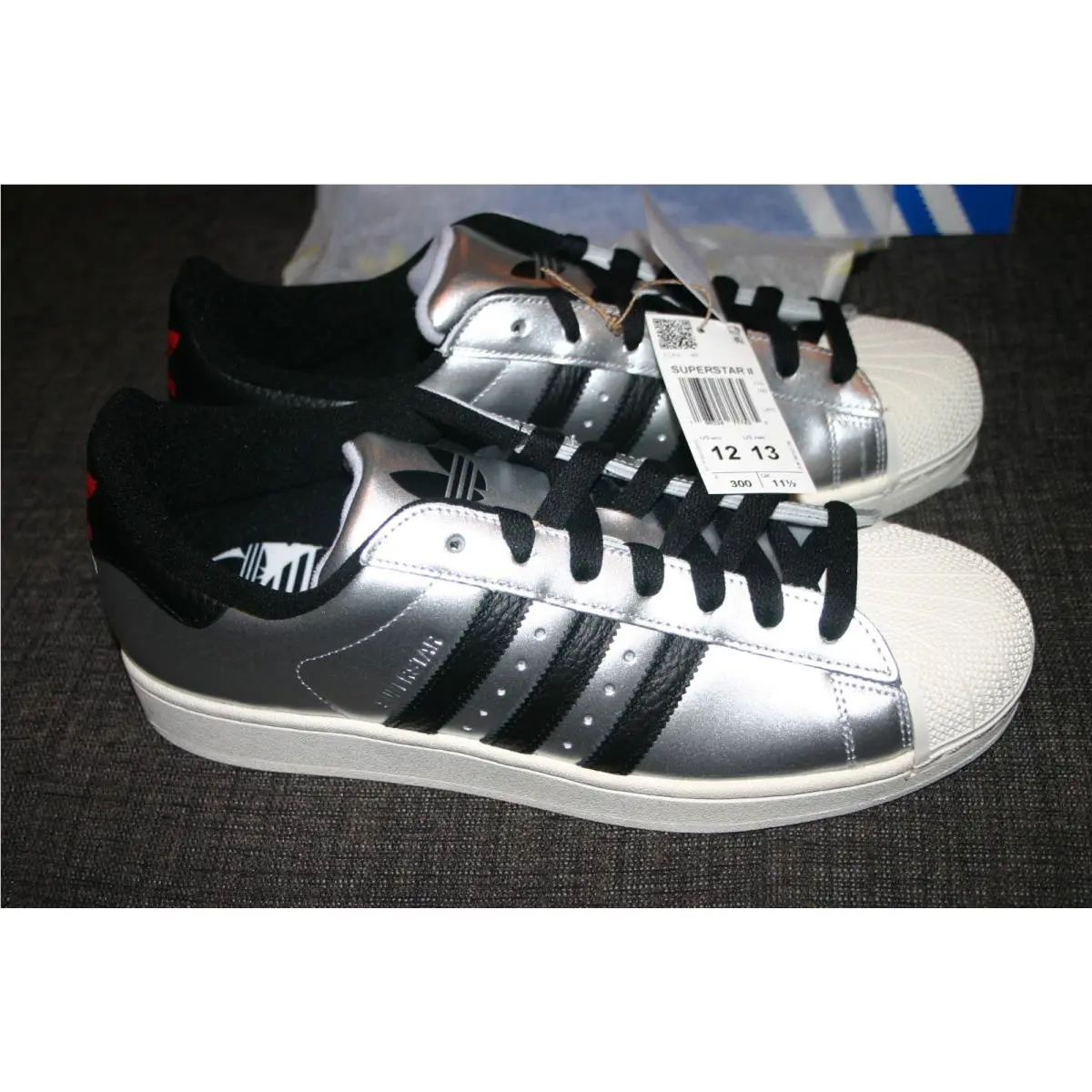 Adidas Originals Superstar II Striped Silver Black Men`s Size 12 KI2005