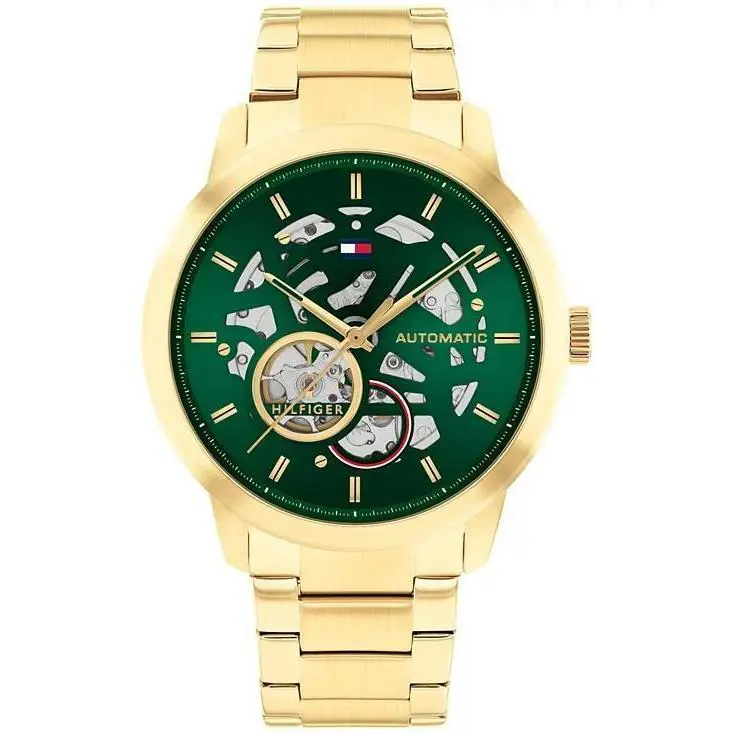 Tommy Hilfiger 1710662 Automatic Green Dial Gold Stainless Steel Mens 43mm Watch