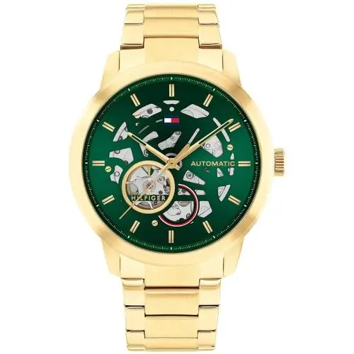 1710662 Automatic Green Dial Gold Stainless Steel Mens 43mm Watch by Tommy Hilfiger