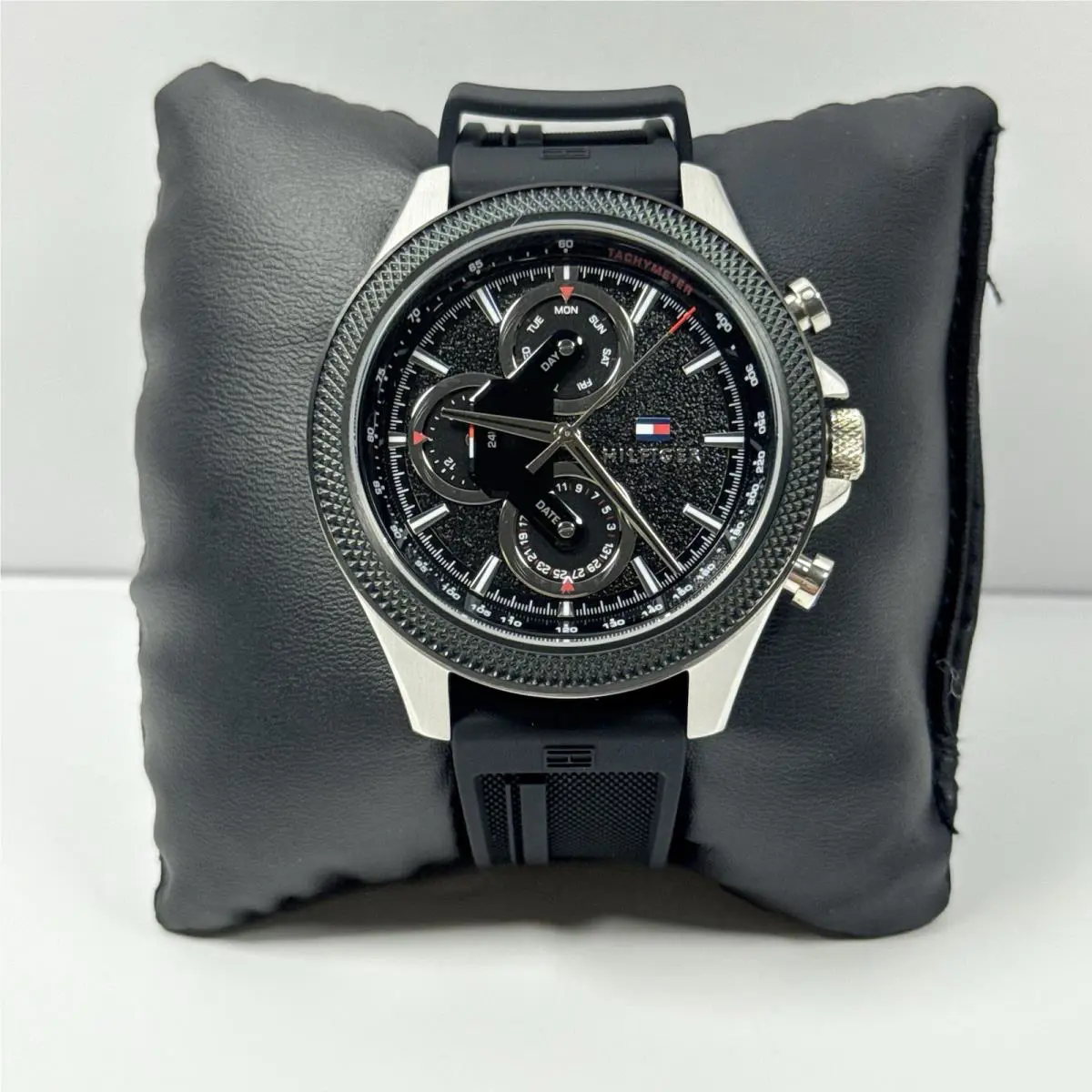 Tommy Hilfiger 1792082 Clark Chronograph Black Dial Black Rubber Strap Men Watch