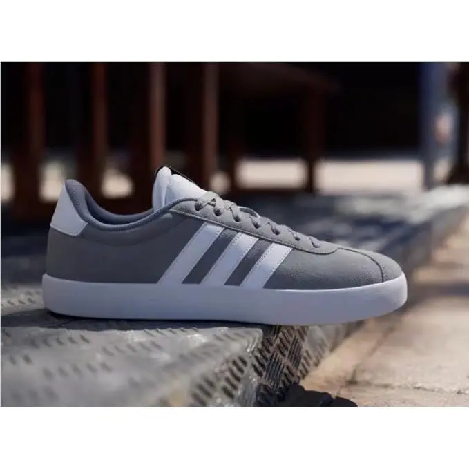 Adidas VL Court 3.0 Men’s Gray/white Lace-up Low Top Suede Sneakers Size 14