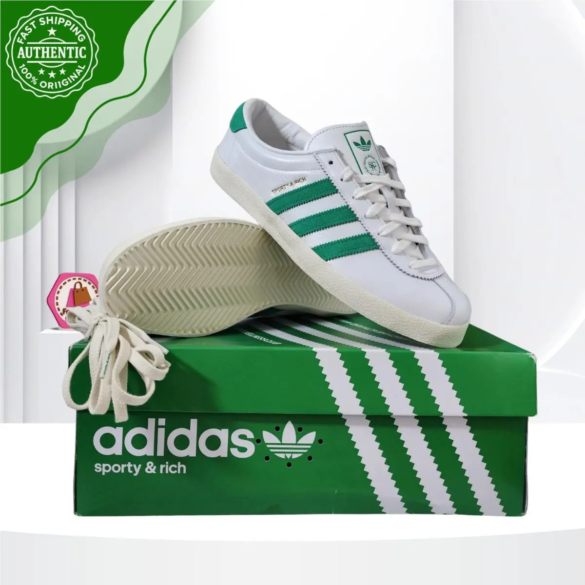 Sporty Rich x  Blanc White Court Green JP7552 Womens 10.5 Mens Size 9.5 by Adidas