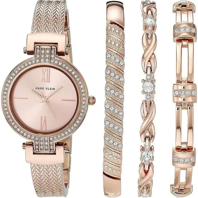 Anne Klein Women`s Premium Crystal Accented Watch and Bracelet Set AK/3584