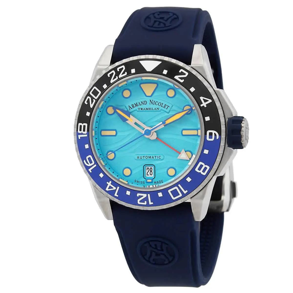 Armand Nicolet Jsh Gmt Automatic Batman Bezel Men`s Watch A487RGU-TF-GG2710U